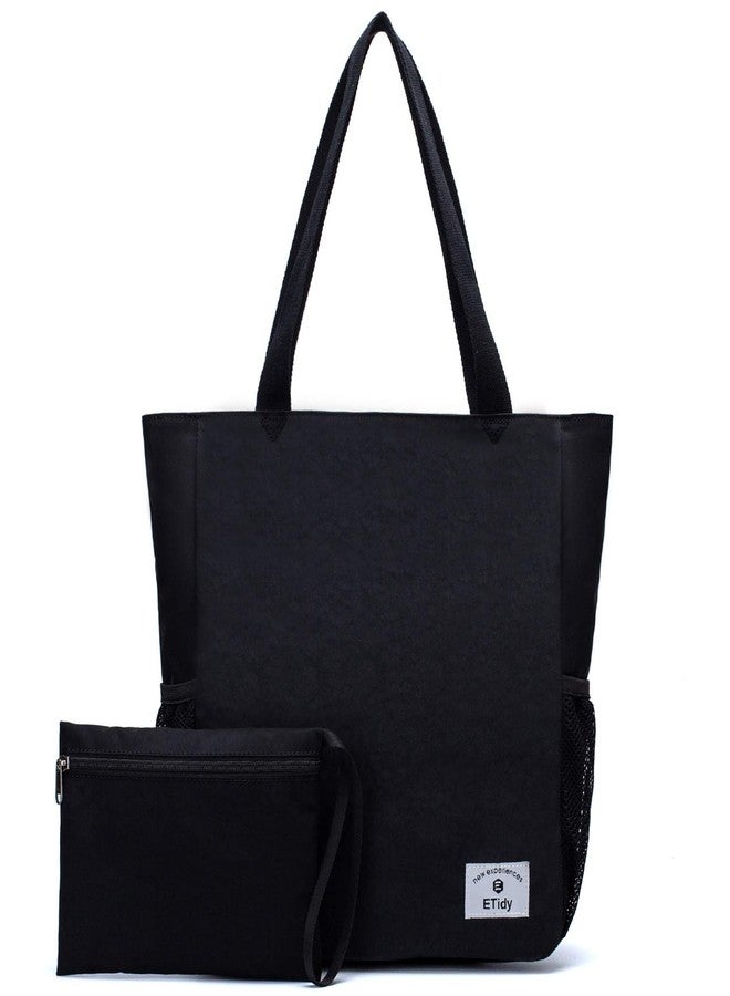 ETidy Large Capacity Foldable Tote Bag With Zipper Water-resistant Sandproof Women Beach Bag Handbag Gym Bag Travel Shopping Bag(Black) - Image 1